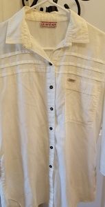 White button dow shirt.